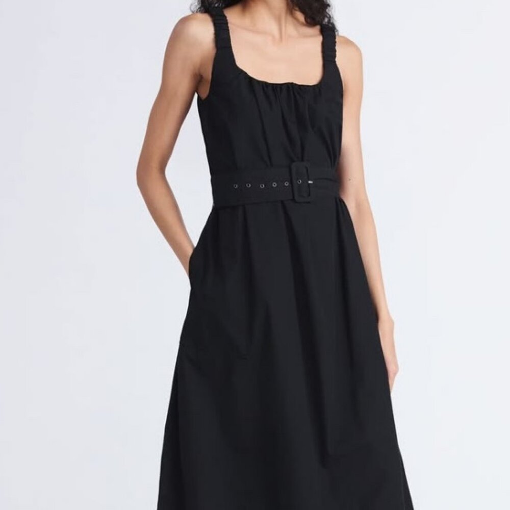 100% COTTON, NWT, SZ M (8-10) Belted Midi Dress, Black